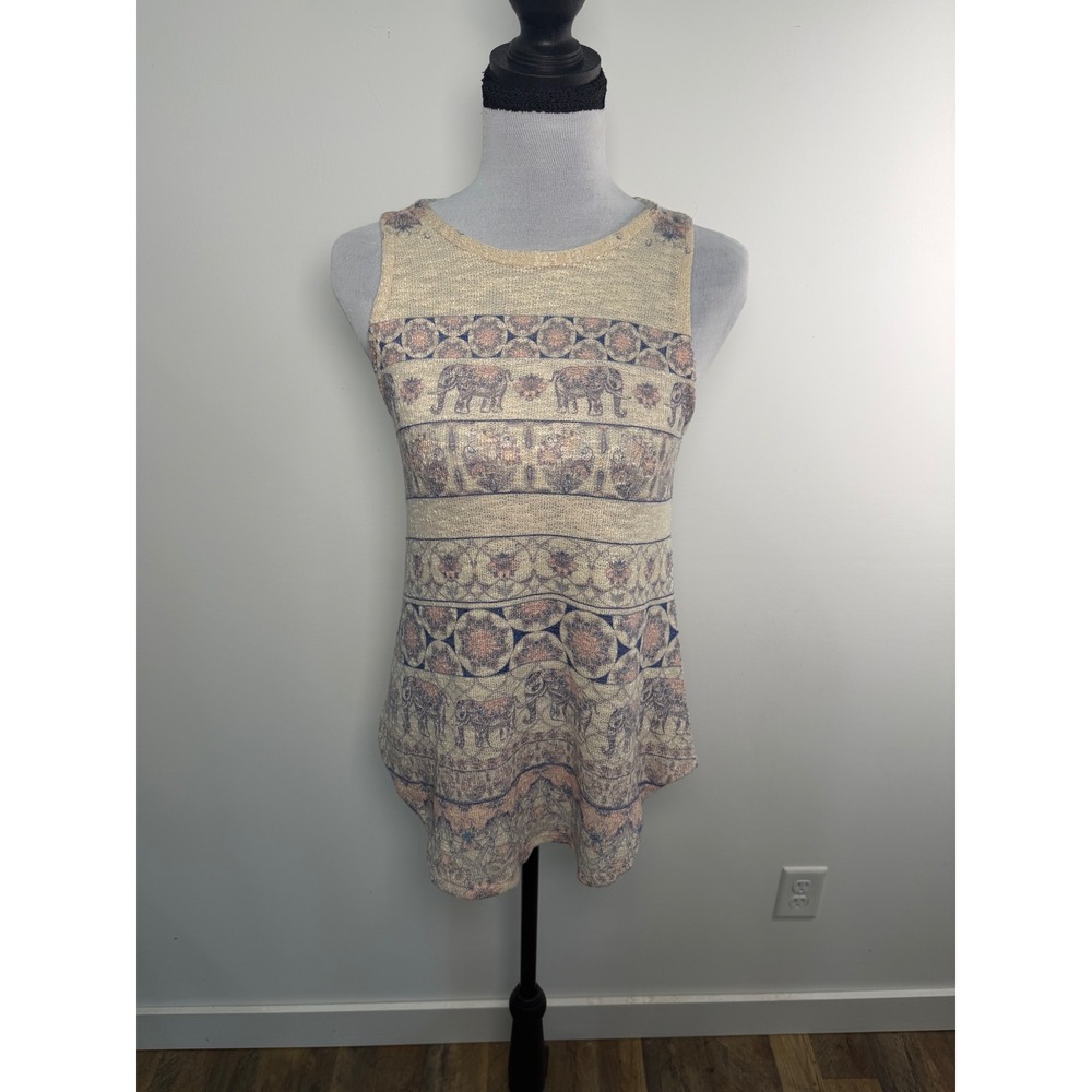 Ginger‎ G Beige and Lavender Elephant Print Tank Top